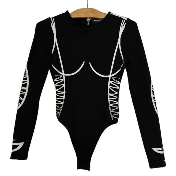 Maniere De Voir Tops - Maniere De Voir Sketch Long Sleeve Contour Black & White Body Suit Size US 2
